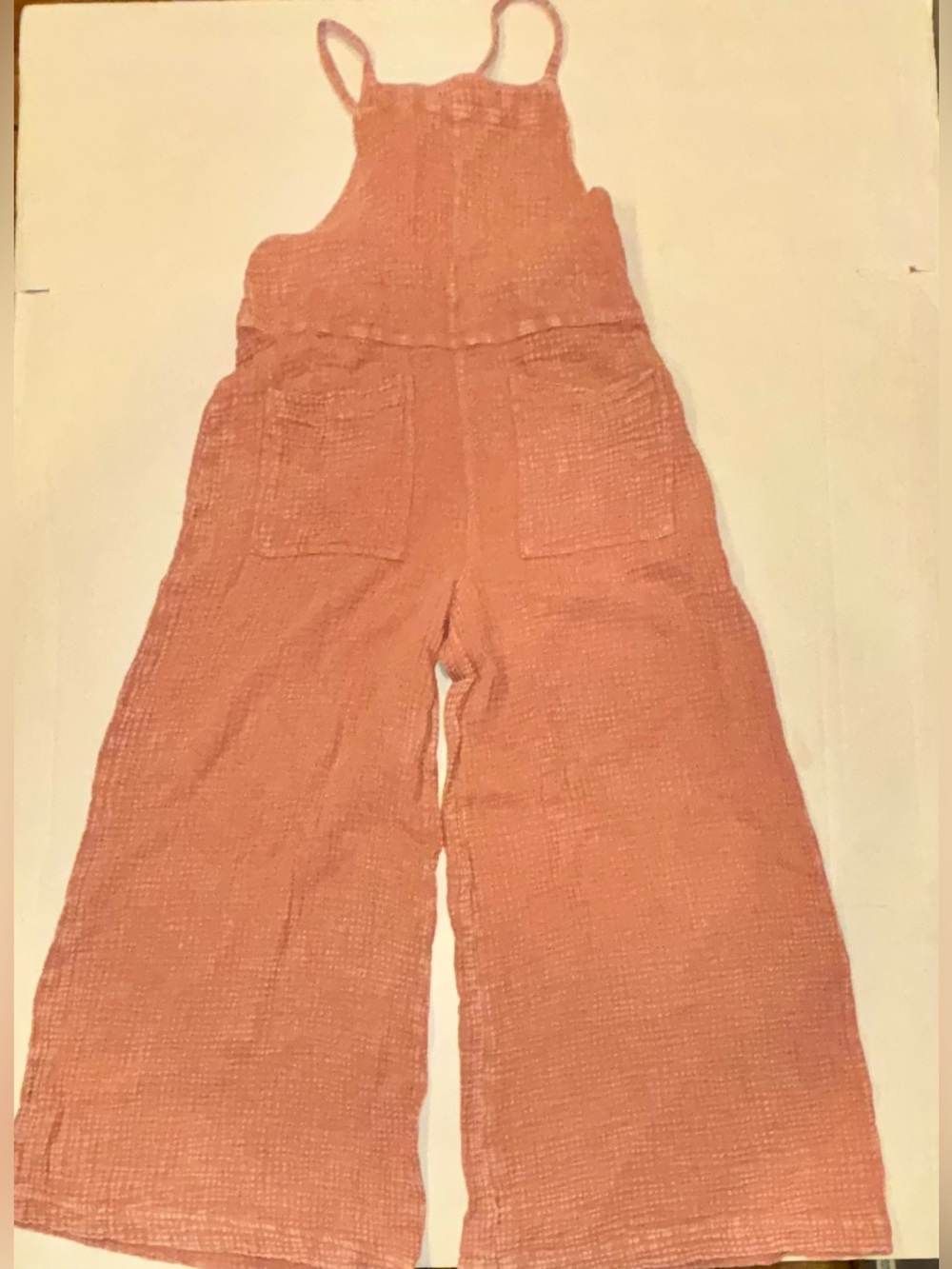 easel Peach Cotton Wide-Leg Jumpsuit with Bib and Pockets